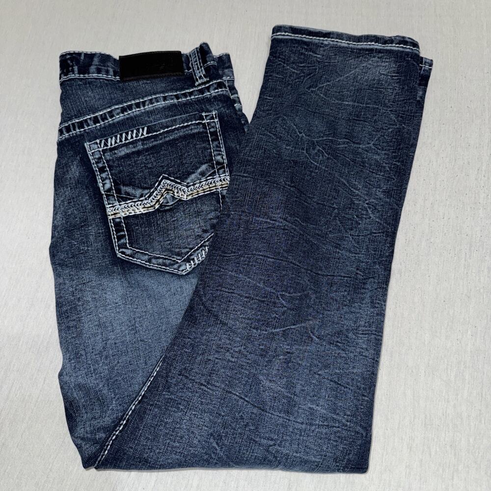 True Luck Straight Leg Jeans Dark Wash Denim Men's Size 32x32 Thick Stitch EUC
